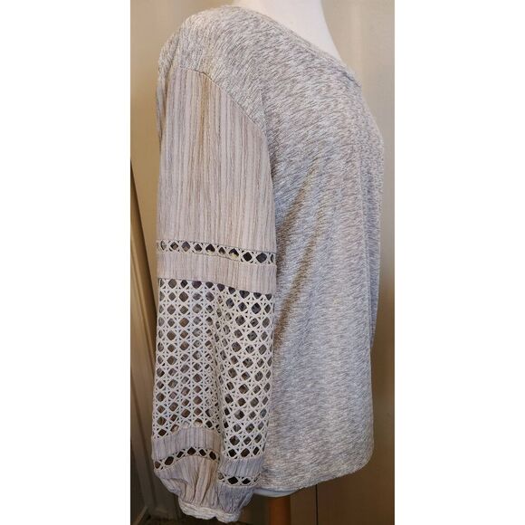 T83 See And Be Seen lightweight crocheted long-sleeve top heather taupe Sz L - Picture 11 of 11